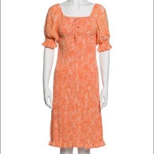 Faithfull the Brand Orange Floral Print Midi Length Dress  Size S US 4